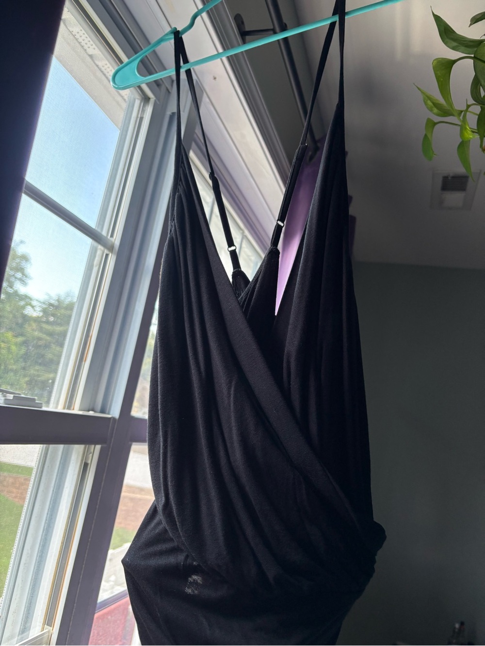Black Draped V-Neck Womens Tank Top